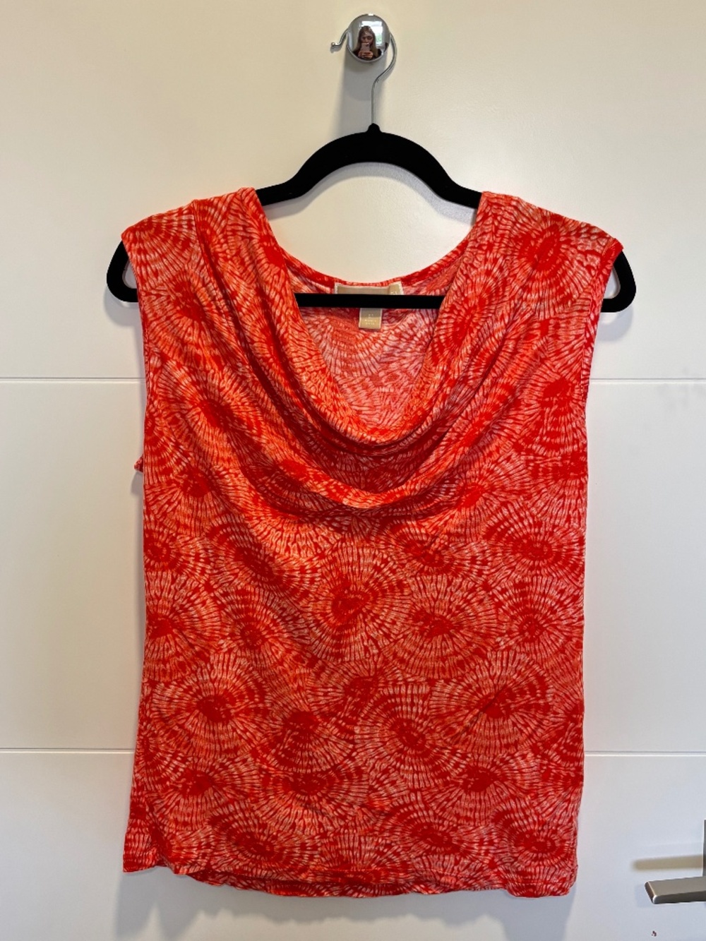 MICHAEL Michael Kors Orange Red Abstract Print Cowl Neck Top Size M